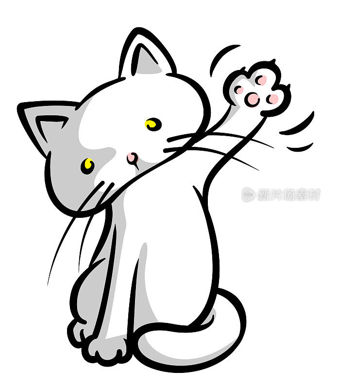 Cute White Cat Waving Paw